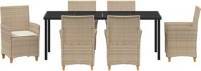 vidaXL Σέτ φαγητού για κήπο 7 pcs Μπεζ συνθετικό ρατάν