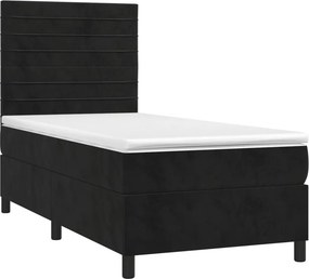 vidaXL Κρεβάτι Boxspring με Στρώμα Μαύρο 90x190 εκ. Βελούδινο