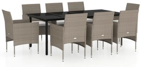 vidaXL Σετ Τραπεζαρίας Κήπου 9 Τεμαχίων Μπεζ και Μαύρο με Μαξιλάρια