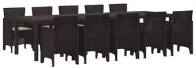 vidaXL Σέτ φαγητού για κήπο 11 pcs Καφέ και Ταπεί Πολυ ράταν