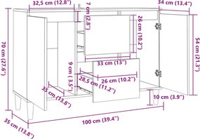vidaXL Μπουφές Λευκός 101 x 35 x 70 εκ. από Επεξεργασμένο Ξύλο