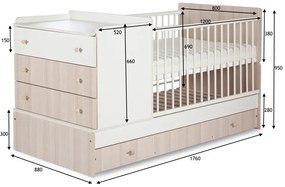 Κρεβατάκι μωρού Elgin 101, 80x120, 80x170, 95cm, 96 kg, Τάβλες για Κρεβάτι, Δεν ρυθμίζεται, Ρυθμιζόμενο ύψος ύπνου, Άσπρο, Ξύλο: Πεύκο | Epipla1.gr