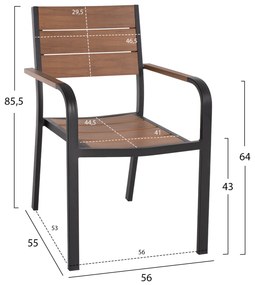 ΠΟΛΥΘΡΟΝΑ ΑΛΟΥΜΙΝΙΟΥ SAGA ΜΑΥΡΗ ΜΕ POLYWOOD HM5127.03 56x55x85,5Yεκ.
