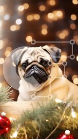 Intra Συλλεκτικό Ξύλινο Παζλ Plywood  4mm - Pug Dog σε ένα εορταστικό χριστουγεννιάτικο σκηνικό Σε Ξύλινο Κουτί - Διαστάσεις: 10x10 cm – 25 κομμάτια
