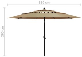 Ομπρέλα 3 Επιπέδων Taupe 3,5 μ. με Ιστό Αλουμινίου - Μπεζ-Γκρι