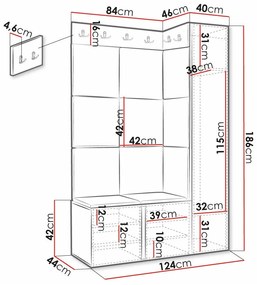 Σετ διαδρόμου Hartford 385, 186x124x46cm, Μπλε, Άσπρο, Πλαστικοποιημένη μοριοσανίδα, Ταπισερί, Ινοσανίδες μέσης πυκνότητας, Εντοιχισμένη, Τοίχου