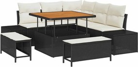 vidaXL Σετ Καναπέ Κήπου με μαξιλάρι 8 pcs Μαύρο Πολυ ράταν