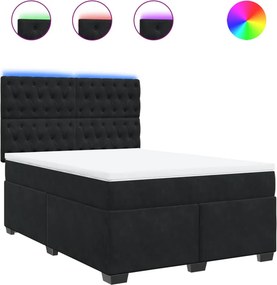 vidaXL Κρεβάτι Boxspring με Στρώμα Μαύρο 140x190 εκ. Βελούδινο