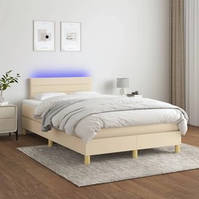 3133786 vidaXL Κρεβάτι Boxspring με Στρώμα &amp; LED Κρεμ 120x200 εκ. Υφασμάτινο Κρεμ, 1 Τεμάχιο