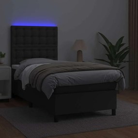 vidaXL Κρεβάτι Boxspring με Στρώμα &amp; LED Μαύρο 80x200 εκ. Συνθ. Δέρμα