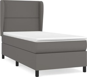 vidaXL Κρεβάτι Boxspring με Στρώμα Γκρι 100x200εκ. από Συνθετικό Δέρμα