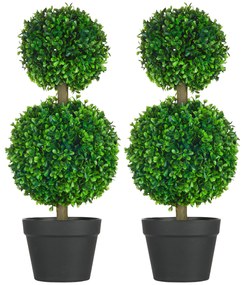 HOMCOM Σετ 2 Τεχνητών Πυξαριών, 2 Πυξάρια, Εξωτερικού Χώρου, 17 cm x 17 cm x 60 cm, Πράσινο + Καφέ + Μαύρο