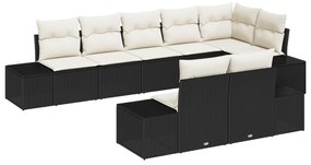 vidaXL Σετ Καναπέ Κήπου 8 Τεμαχίων με Μαξιλάρια Μαύρο Πολυελαστικό