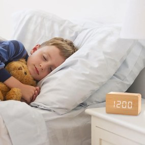 Ξύλινο Επιτραπέζιο Ψηφιακό Ρολόι με οθόνη LED, Ξυπνητήρι, Θερμόμετρο - Μπεζ