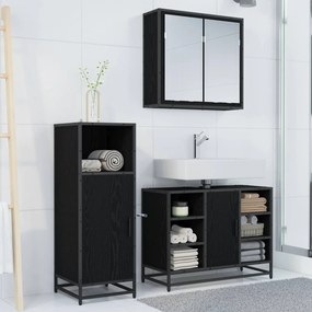 vidaXL Σετ Επίπλων Μπάνιου με ράφι 3 pcs Μαύρη Οξυά Επεξεργασμένο ξύλο