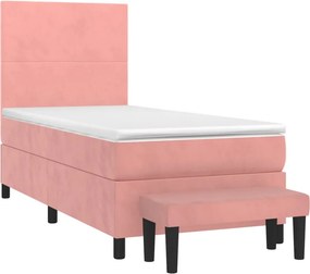 vidaXL Κρεβάτι Boxspring με Στρώμα Ροζ 100x200 εκ. Βελούδινο