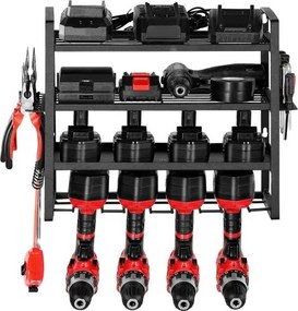 VEVOR Power Tool Organizer Wall Mount, 4-Layer Storage Rack with 4 Drill Holders, Tools Holder and Storage Rack with Screwdriver Holder, Garage Tool Organizer for Garage, Workbench, and Workshop