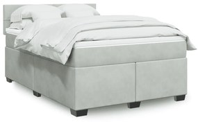 vidaXL Κρεβάτι Boxspring με Στρώμα Ανοιχτό Γκρι 140x190 εκ. Βελούδινο