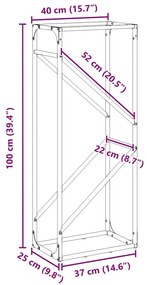 Ράφι για καυσόξυλα Μαύρο 40x25x100 εκ. Ατσάλι ψυχρής έλασης - Μαύρο