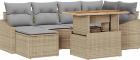 vidaXL Σετ Καναπέ Κήπου με αποθήκευση 7 pcs Μπεζ Πολυ ράταν