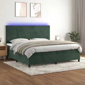 vidaXL Κρεβάτι Boxspring με Στρώμα &amp; LED Σκ. Πράσινο 200x200εκ Βελούδο