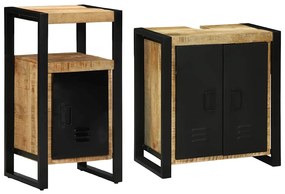 vidaXL Σετ Επίπλων Μπάνιου με ράφι 2 pcs Καφέ Στέρεο τραχύ ξύλο μάνγκο