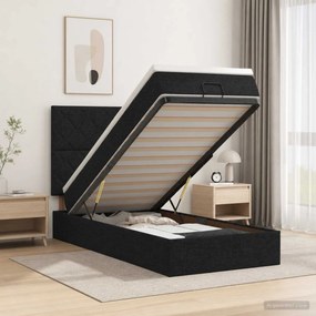 vidaXL Κρεβάτι Ottoman με Στρώμα και LED Μαύρο 80 x 200 cm Ύφασμα