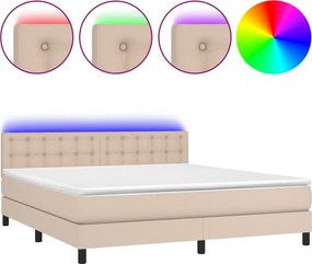 vidaXL Κρεβάτι Boxspring Στρώμα&amp;LED Καπουτσίνο 160x200 εκ. Συνθ. Δέρμα