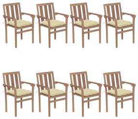 3073450 vidaXL Καρέκλες Κήπου Στοιβαζόμενες 8 τεμ. Μασίφ Ξύλο Teak &amp; Μαξιλάρια Λευκό, 1 Τεμάχιο