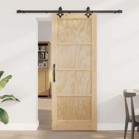 vidaXL Συρόμενη Πόρτα Φυσικό και μαύρο 78 x 202 εκ.
