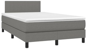 vidaXL Κρεβάτι Boxspring με Στρώμα &amp; LED Σκ.Γκρι 120x200 εκ Υφασμάτινο