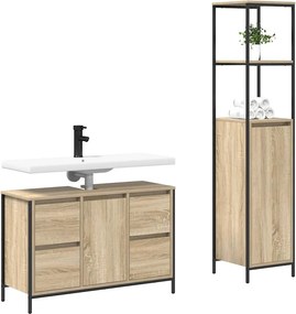 vidaXL Σετ Επίπλων Μπάνιου με συρτάρι 2 pcs Σονομα δρυς και Μαύρο