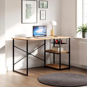 Stewehome Γραφείο με Ράφι Μεταλλικά Πόδια / Καπνί 60x120 cm
