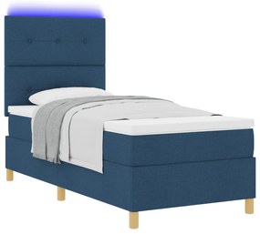 vidaXL Κρεβάτι με Στρώμα & LED Μπλε 90x200 εκ. Υφάσμα