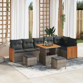 vidaXL Σετ Καναπέ Κήπου 9 pcs Γκρι Πολυέστερ και Κατασκευασμένο Ατσάλι