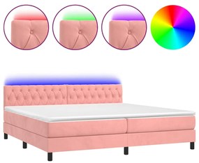 vidaXL Κρεβάτι Boxspring με Στρώμα &amp; LED Ροζ 200x200 εκ. Βελούδινο