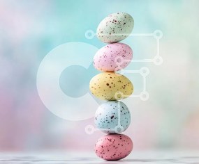 Intra Συλλεκτικό Ξύλινο Παζλ Plywood 4mm - Στοιβαγμένα Πασχαλινά αυγά σε παστέλ φόντο Σε Ξύλινο Κουτί - Διαστάσεις: 10x10 cm – 25 κομμάτια