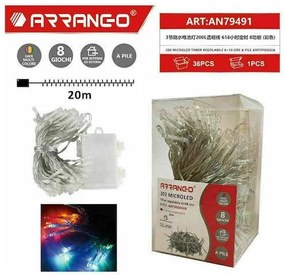 200 Χριστουγεννιάτικα Λαμπάκια LED Πολύχρωμα 20μ Μπαταρίας σε Σειρά με Διαφανές Καλώδιο AN79491