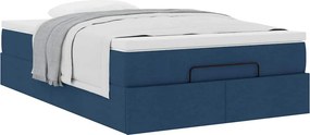 vidaXL Οθωμανικό κρεβάτι με στρώμα μπλε 120x190 cm ύφασμα