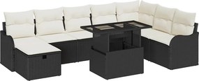 vidaXL Σετ Καναπέ Κήπου με μαξιλάρι 9 pcs Μαύρο Πολυ ράταν