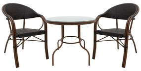 Σαλόνι Paula σετ 3τεμ μέταλλο-pe rattan καφέ