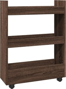 vidaXL Τρόλεϊ Αποθήκευσης Στενό 3 Επιπέδων Καφέ Δρυς Επεξ. Ξύλο