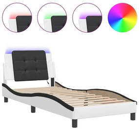 vidaXL Πλαίσιο Κρεβατιού με LED Λευκό/Μαύρο 80x200εκ Συνθετικό Δέρμα