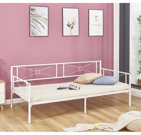 QUEEN Daybed Κρεβάτι Μέταλλο Βαφή Άσπρο 196x95x75cm για Στρώμα 90x190 Ε8019,2