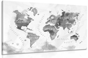 Εικόνα ασπρόμαυρη ακουαρέλα παγκόσμιου χάρτη - 90x60