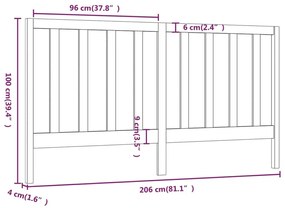 Κεφαλάρι Κρεβατιού Μαύρο 206 x 4 x 100 εκ. Μασίφ Ξύλο Πεύκου - Μαύρο