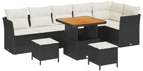vidaXL Σετ κήπου  9 με μαξιλάρια Μαύρο Πολυρατάν Ακακία