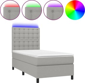 vidaXL Κρεβάτι Boxspring με Στρώμα &amp; LED Αν.Γκρι 100x200εκ. Υφασμάτινο