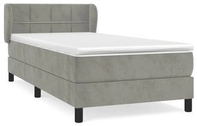 Κρεβάτι Boxspring με Στρώμα Ανοιχτό Γκρι 80x200 εκ. Βελούδινο - Γκρι