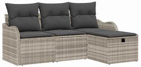 vidaXL Σετ Καναπέ Κήπου με μαξιλάρι 4 pcs Ανοιχτό γκρι Πολυ ράταν